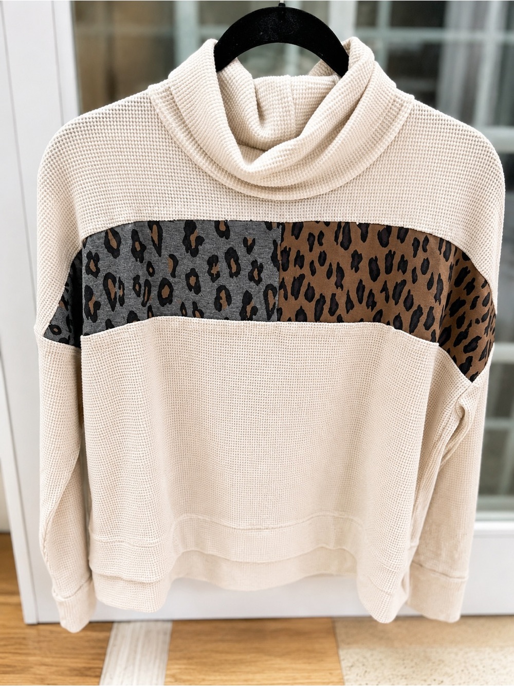 THML Cream Cowl Neck Sweater with Leopard Panel
